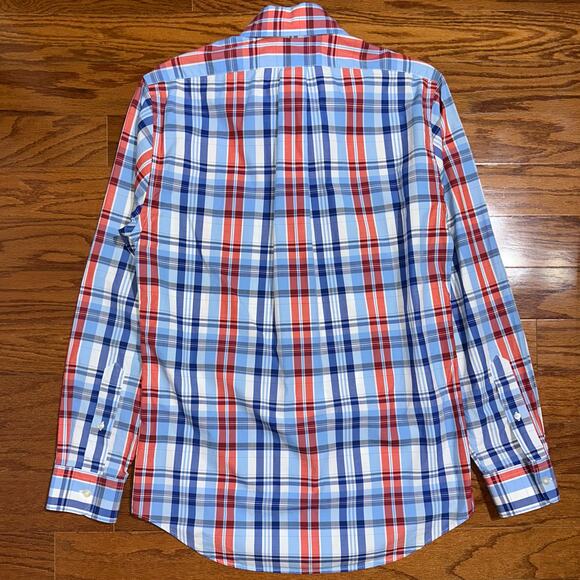 Vineyard Vines Preppy Slim Fit Blue Red Plaid Whale Button Up Shirt Size Small - Picture 10 of 14